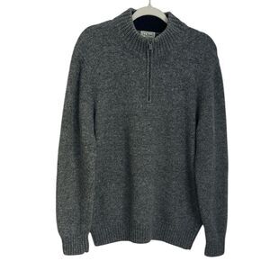 L. L. Bean VTG Mens Gray Shetland Wool 1/4 Zip Sweater Elbow Patches Size L